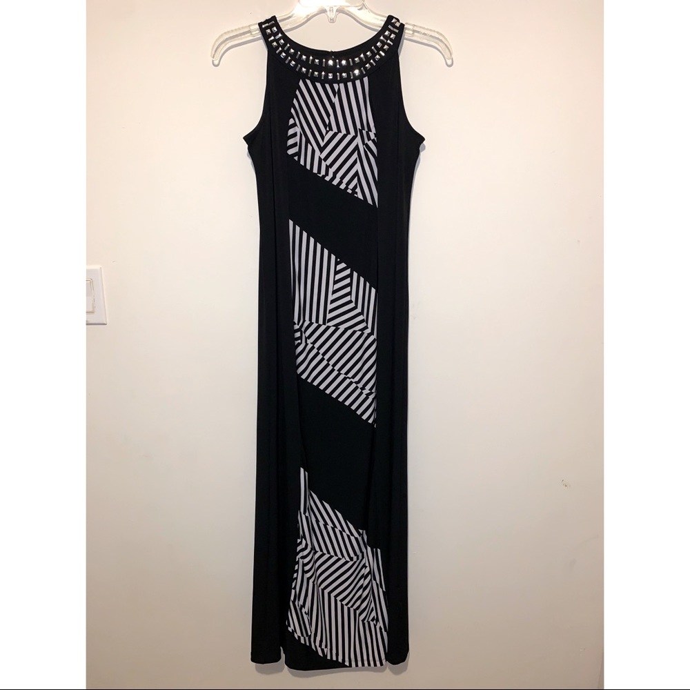 Black and White Stripe Color block Maxi Dress
